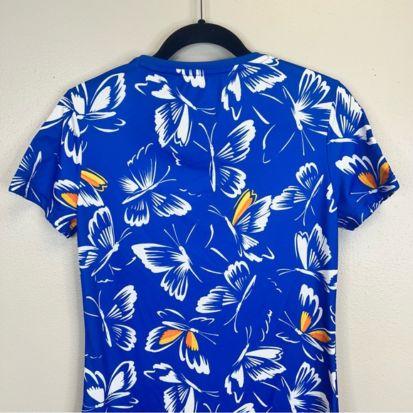 Adidas Blue Butterfly Tropical Dress Womens S Rainbow Athleisure Sporty Tennis - Picture 12 of 13